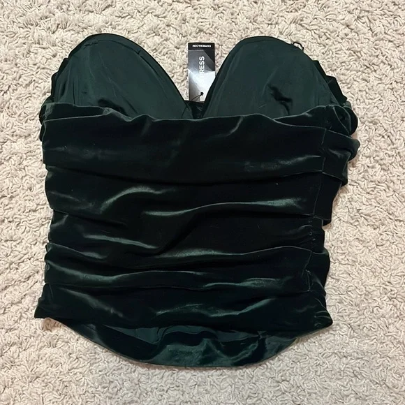 🆕 NWT Express Bodycon Forest Green Velvet Cowl Neck Corset Top in Womens size S - Picture 4 of 7